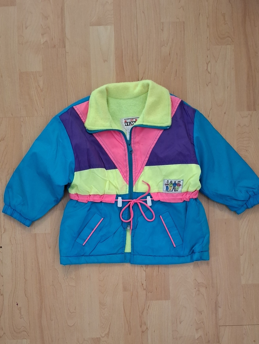 Vintage Kids Neon Colorblock Fleece Lined Windbreaker Size 4